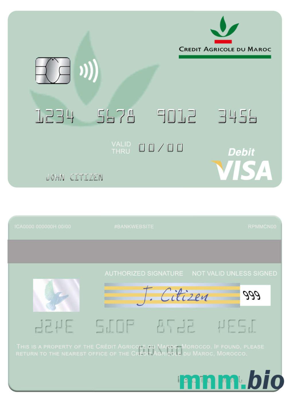 Morocco Crédit Agricole du Maroc visa debet karta przykład w formacie PSD